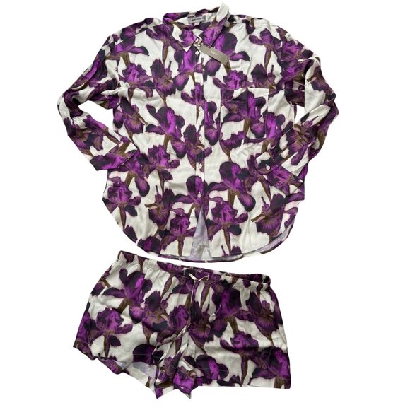 J.Crew Soft shine pajama short set in iris floral purple beach boho sz M